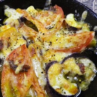 グリルパンで、三色野菜のアンチョビチーズ簡単焼き